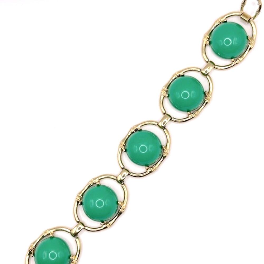 Stella and Dot Zinnia Kelly Green Gold Bamboo Bracelet Statement Jewelry 90s Y2k